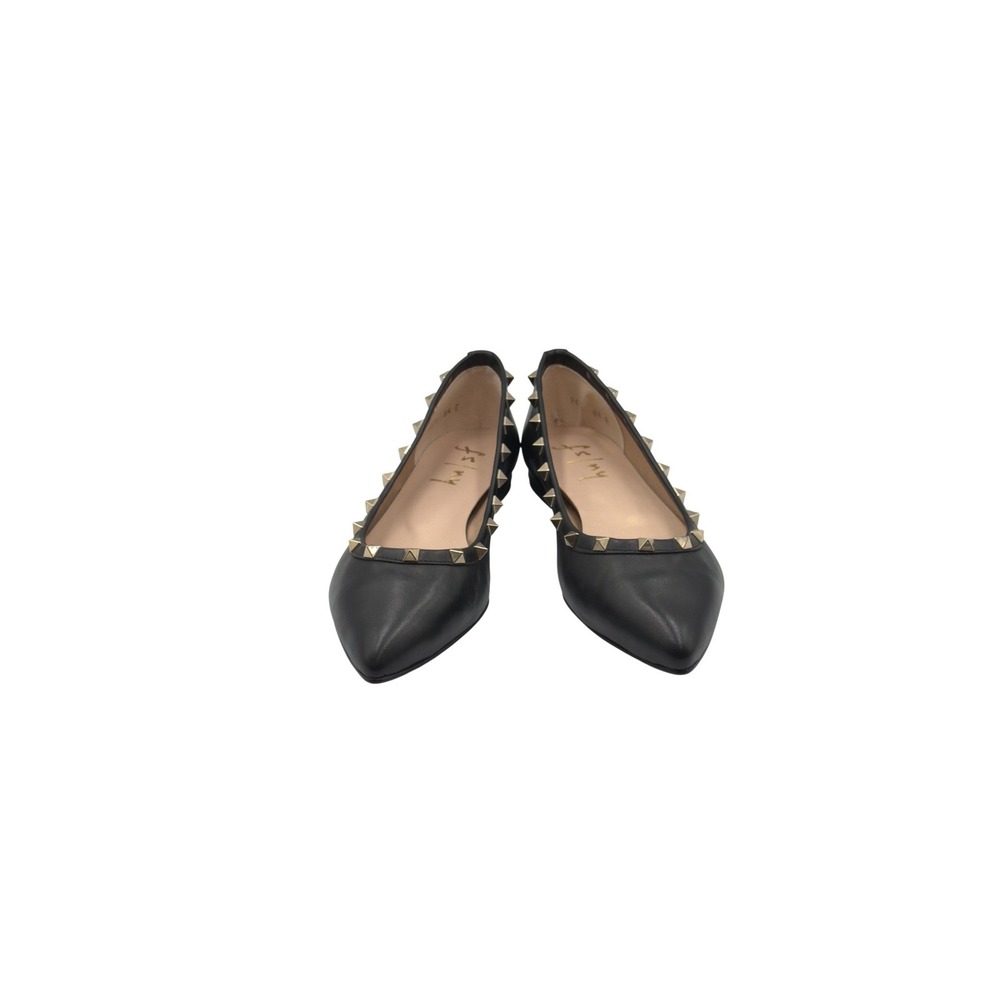 FS/NY Flats Women's 8.5 Black Excellent Leather Studded Pointed Toe Spain